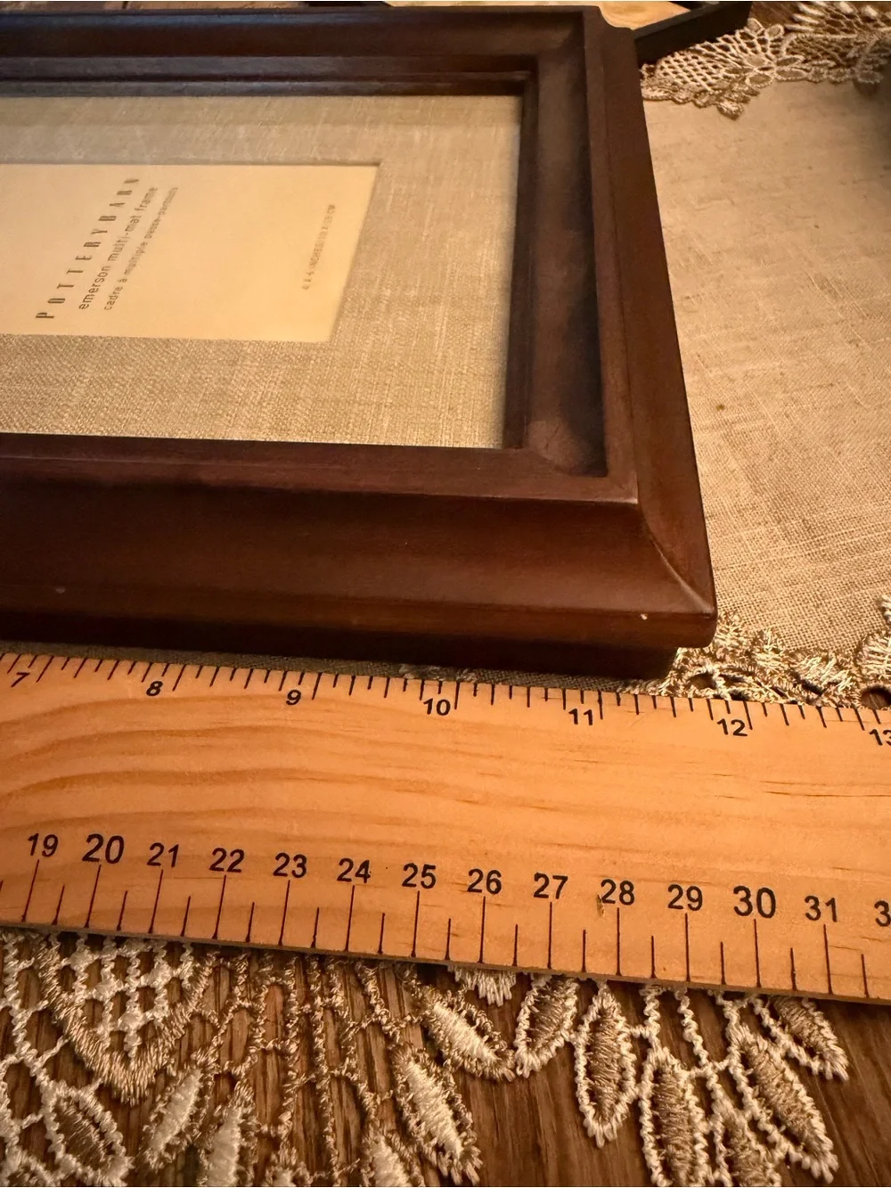 Pottery Barn Dark Brown Frame with Grey Cream Linen Mat